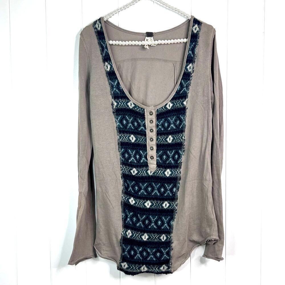 We The Free Free People Henley With Soft Sweater Detailing in Front SZ‎ M